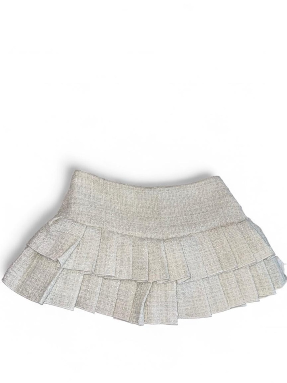 OUTCAST CLOTHING WHITE TWEED RUFFLED MINI SKIRT